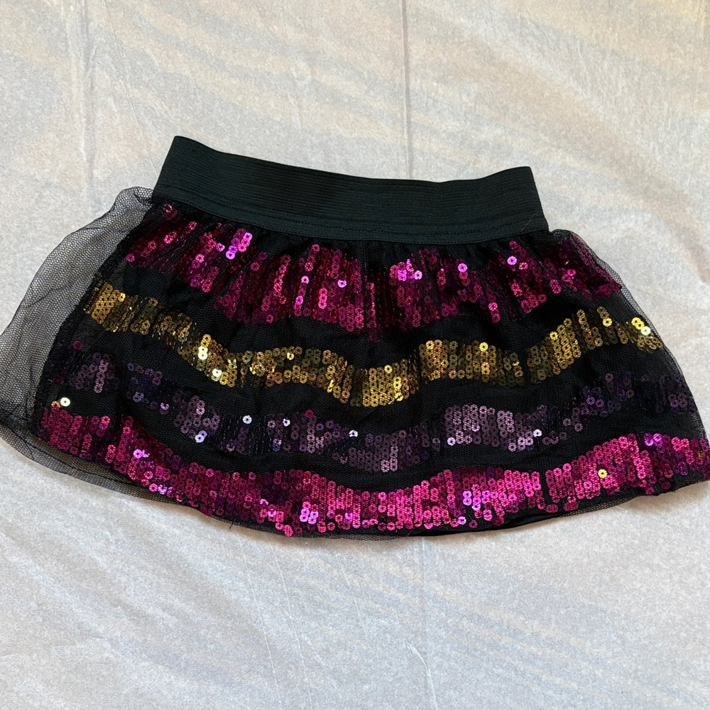 Girls Sequin Striped Tulle Skirt - Black & Magenta